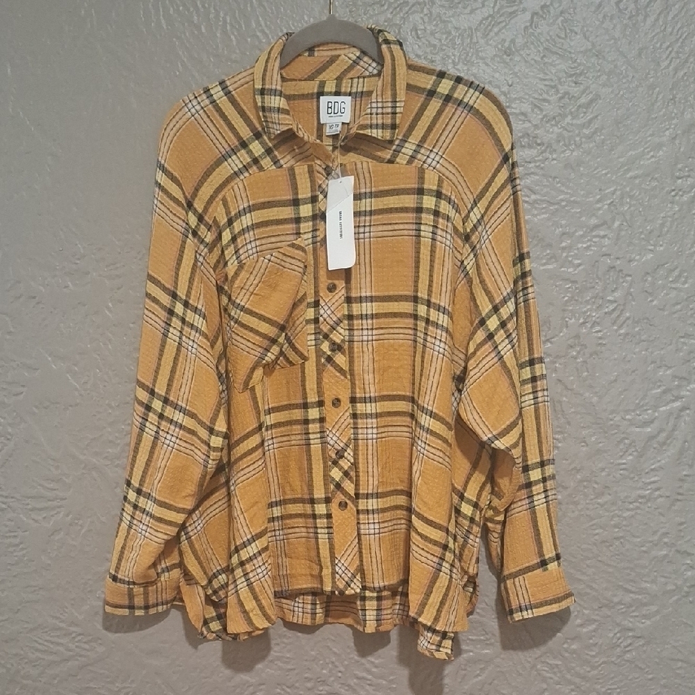 NEW.BDG Wome's Mustard Plaid Shirt Size XS